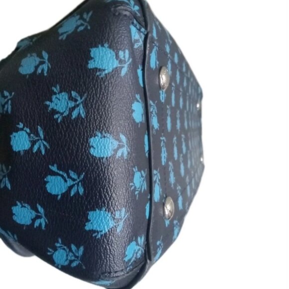 Like New Coach Badlands Margot Blue Navy Floral Satchel Carryall Women Purse Bag - Picture 13 of 15